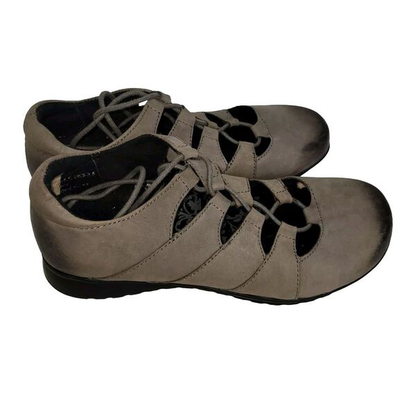 Aetrex Shoes Sandals Womens Sz 5.5 Gray Leather Lace Up Round Toe Flat Beach - Picture 1 of 15
